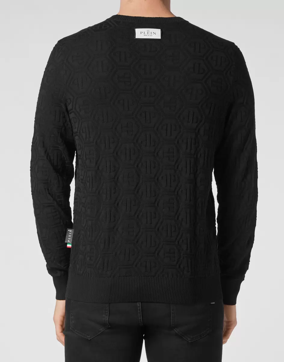 Philipp Plein Herren Silk/Wool Pullover Ls Monogram Kosten Black Strickwaren - 2