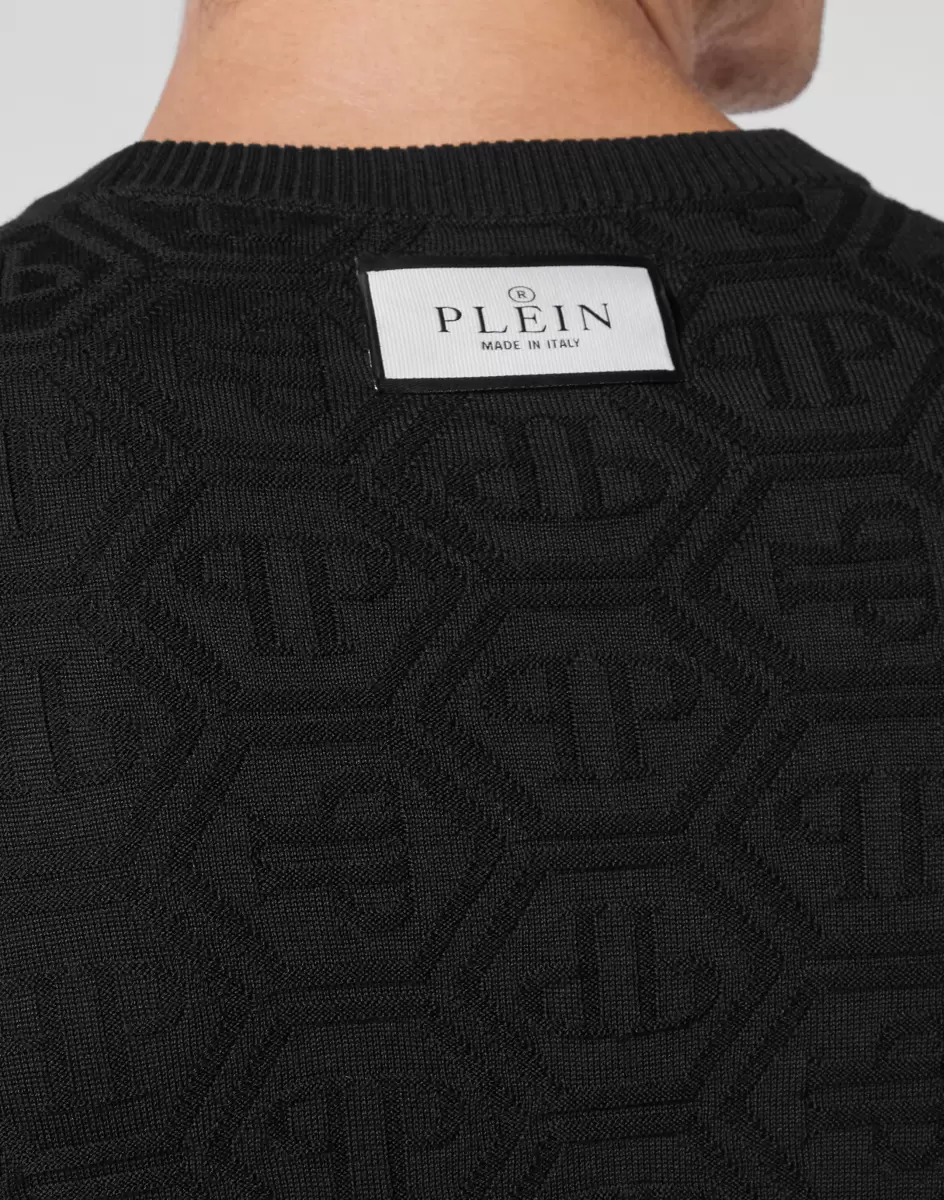 Philipp Plein Herren Silk/Wool Pullover Ls Monogram Kosten Black Strickwaren - 4