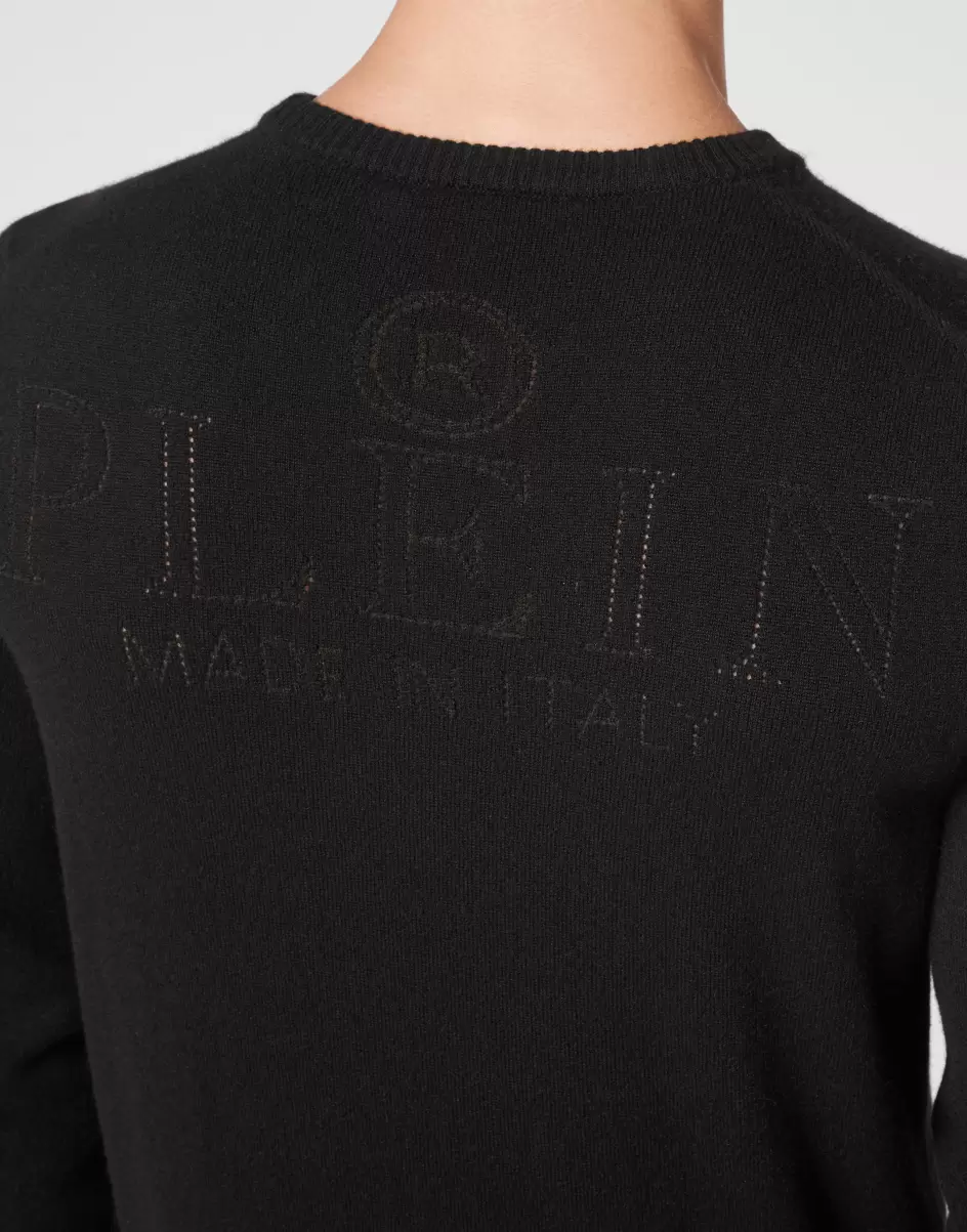 Herren Philipp Plein Black Das Günstigste Cashmere Pullover Round Neck Ls Skull And Plein Strickwaren - 4