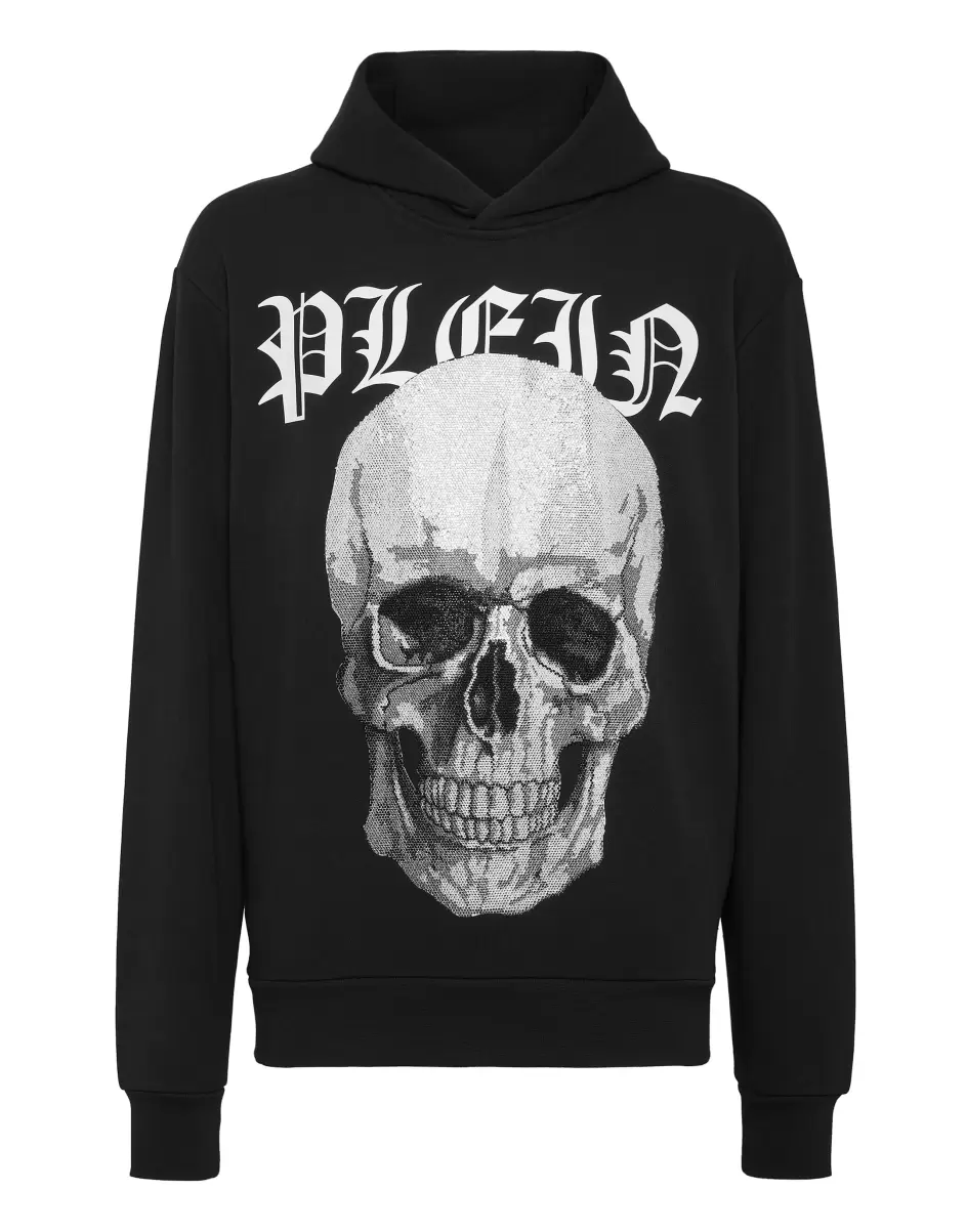 Black Herren Hoodie Sweatshirt With Crystals Skull Philipp Plein Verkauf Street Couture