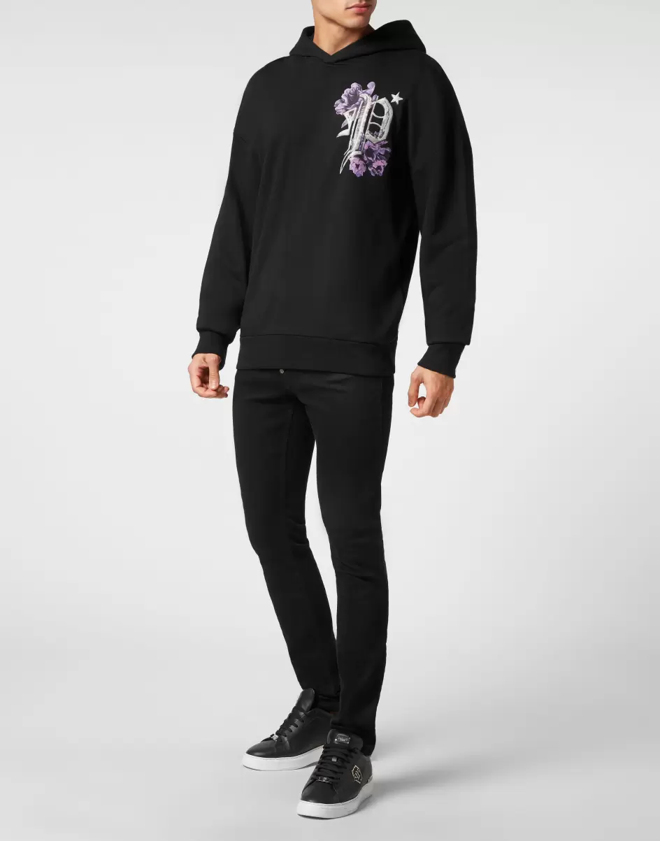 Herren Philipp Plein Komfort Street Couture Hoodie Sweatshirt Flowers Black - 3