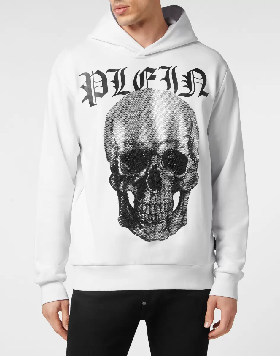 Street Couture Philipp Plein White Technologie Hoodie Sweatshirt With Crystals Skull Herren - 1