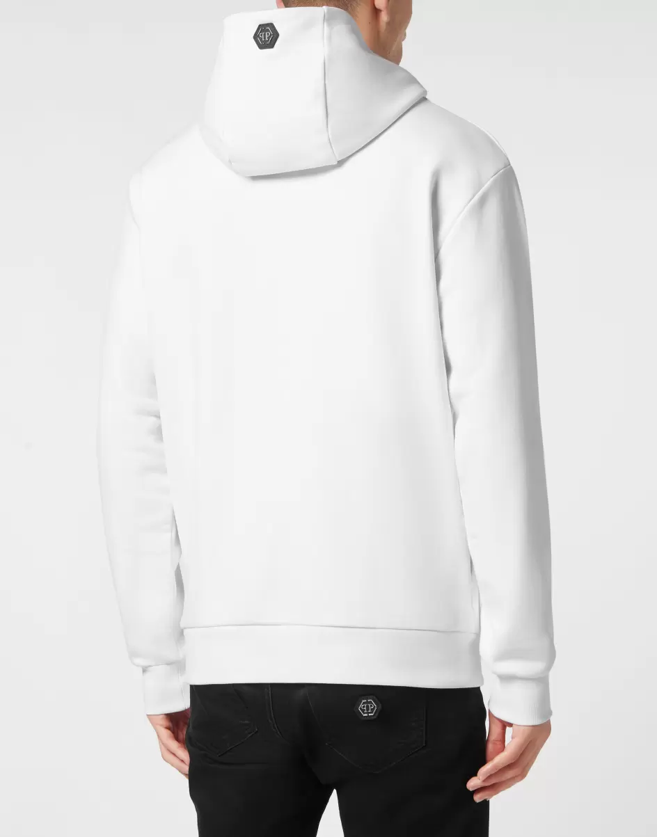 Street Couture Philipp Plein White Technologie Hoodie Sweatshirt With Crystals Skull Herren - 2