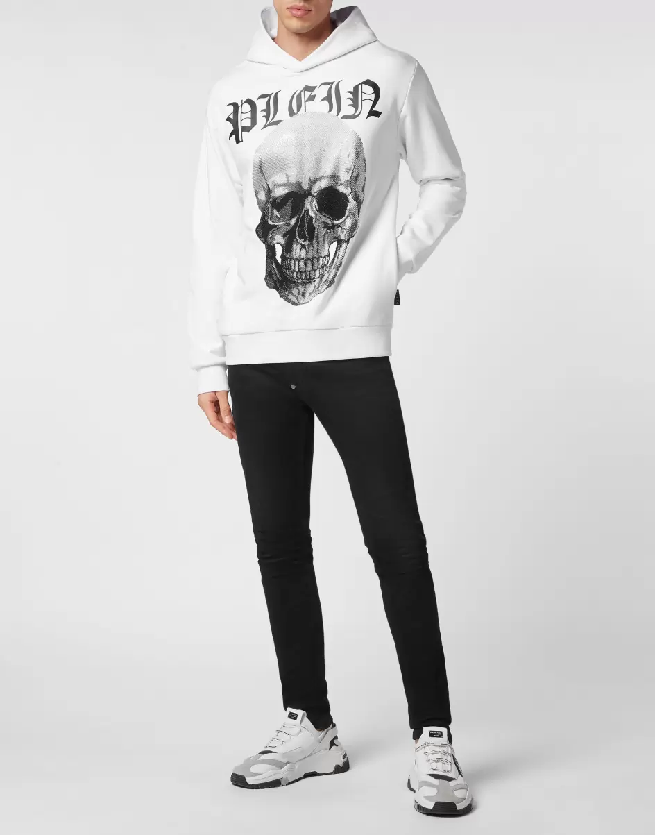 Street Couture Philipp Plein White Technologie Hoodie Sweatshirt With Crystals Skull Herren - 3