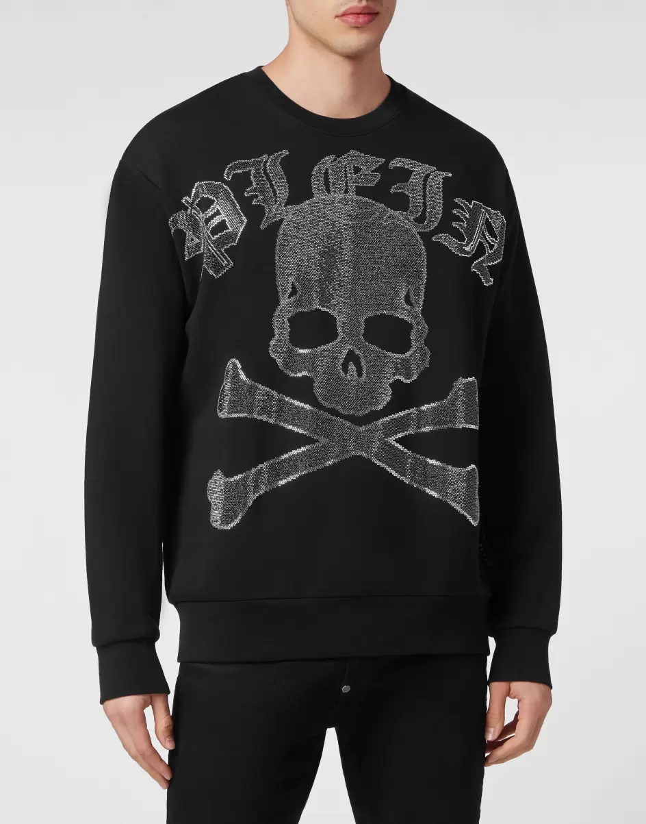 Herren Sweatshirt Ls With Crystals Paisley Gothic Plein Ästhetik Street Couture Philipp Plein Black/Silver - 1