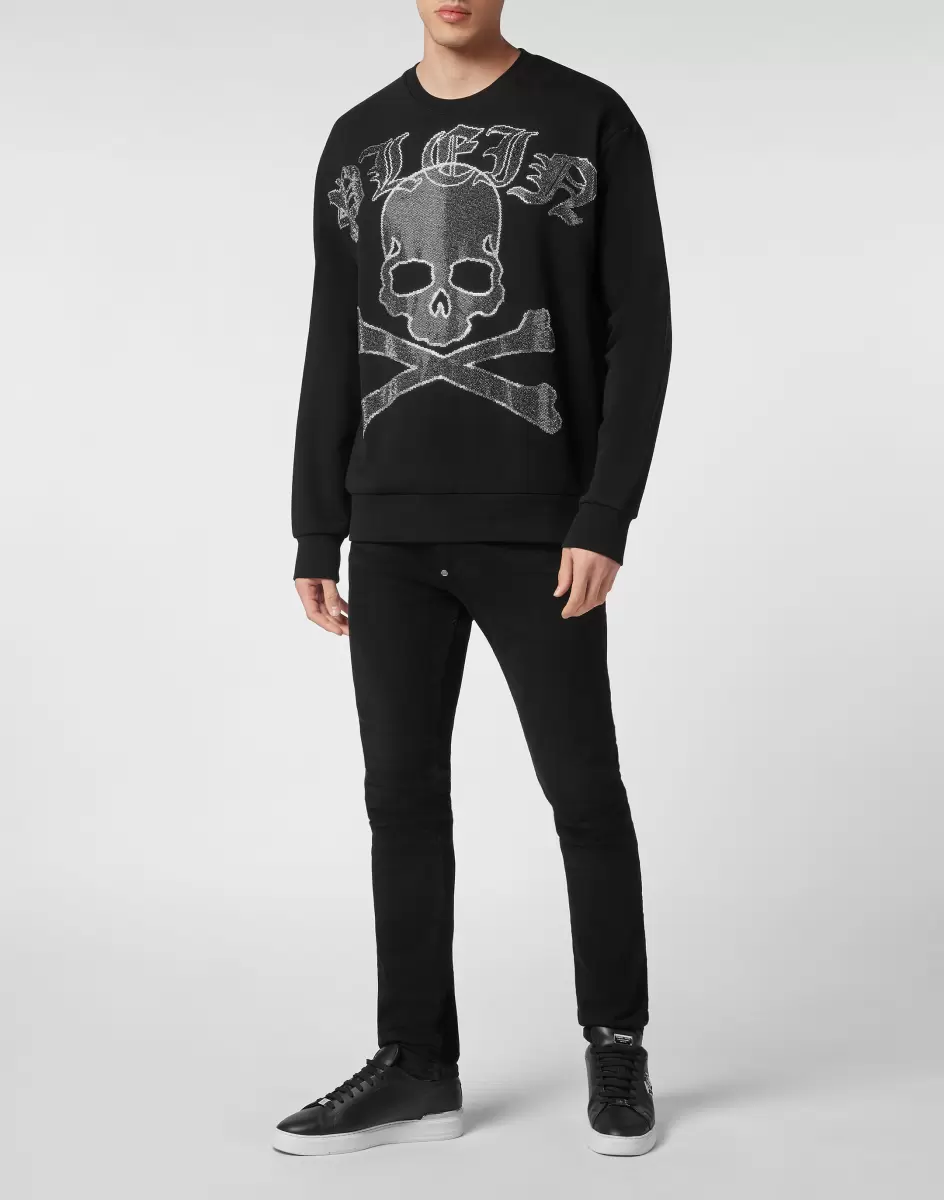 Herren Sweatshirt Ls With Crystals Paisley Gothic Plein Ästhetik Street Couture Philipp Plein Black/Silver - 3