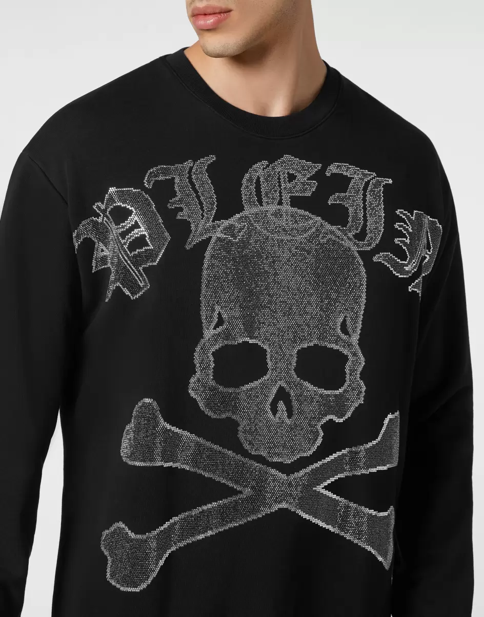 Herren Sweatshirt Ls With Crystals Paisley Gothic Plein Ästhetik Street Couture Philipp Plein Black/Silver - 4