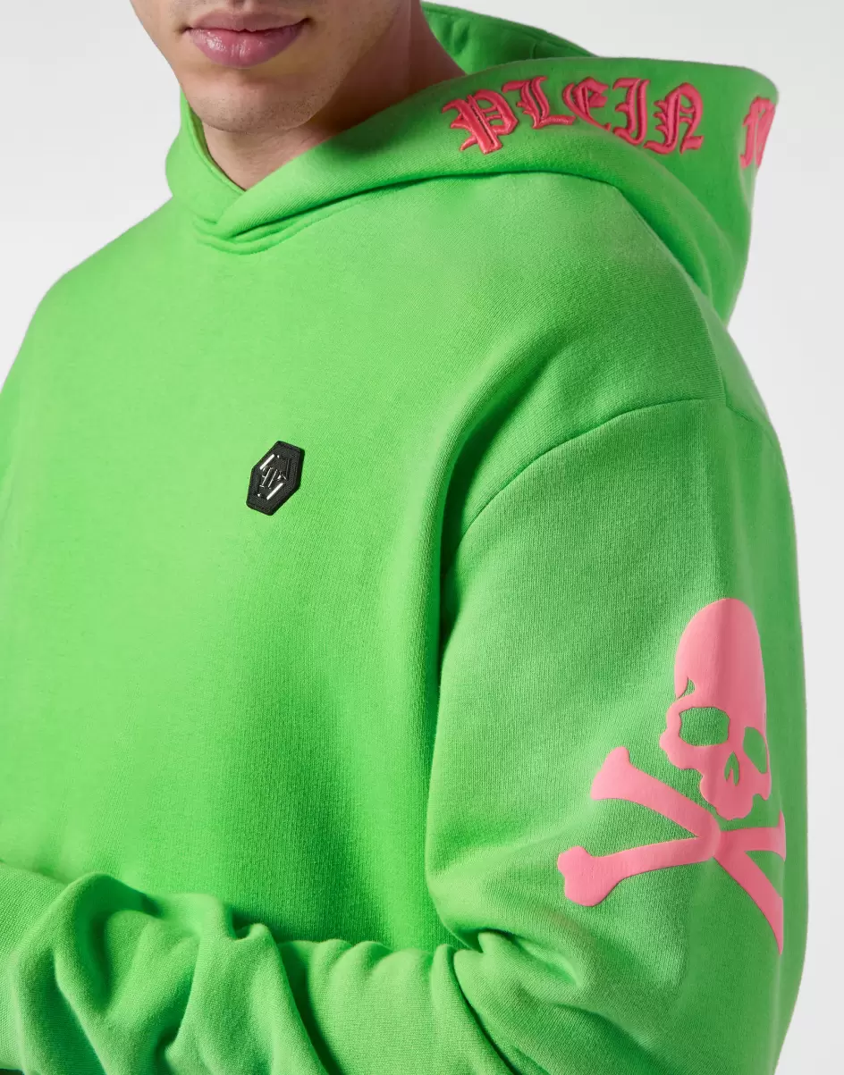 Herren Philipp Plein Street Couture Hoodie Sweatshirt Skull&Bones Eigenschaft Green Fluo - 4
