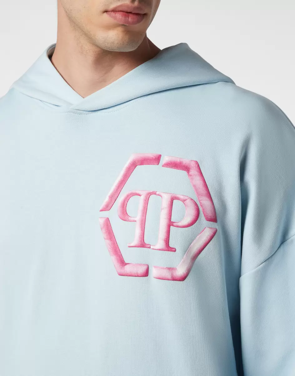 Empfehlen Philipp Plein Herren Light Blue Hoodie Sweatshirt Hexagon Street Couture - 4