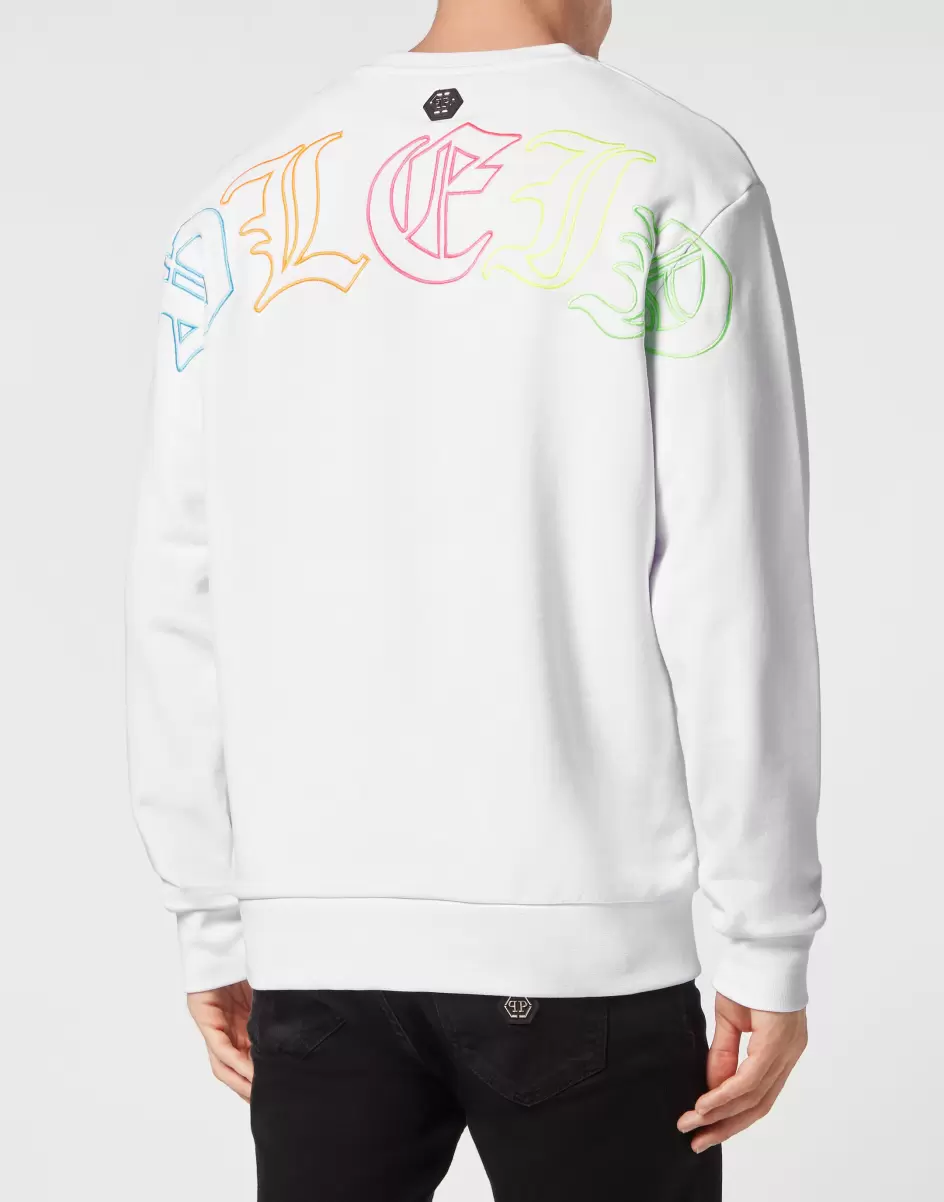 White Embroidered Sweatshirt Ls Philipp Plein Herren Street Couture Neues Produkt - 2