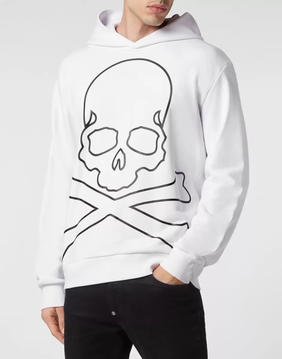 Herren Garantie Philipp Plein Hoodie Sweatshirt Skull&Bones White / Black Street Couture - 1