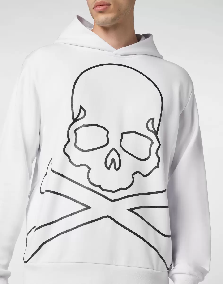 Herren Garantie Philipp Plein Hoodie Sweatshirt Skull&Bones White / Black Street Couture - 4