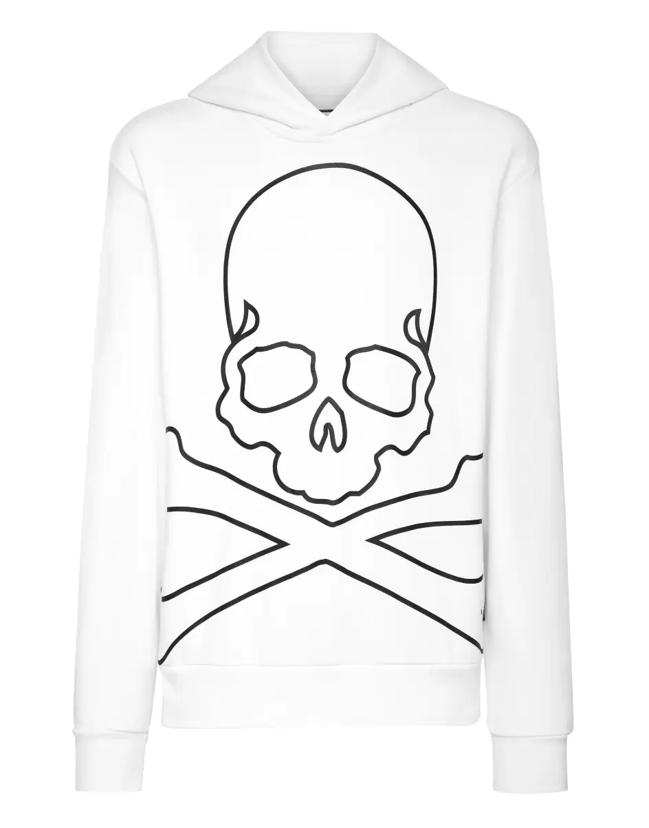 Herren Garantie Philipp Plein Hoodie Sweatshirt Skull&Bones White / Black Street Couture