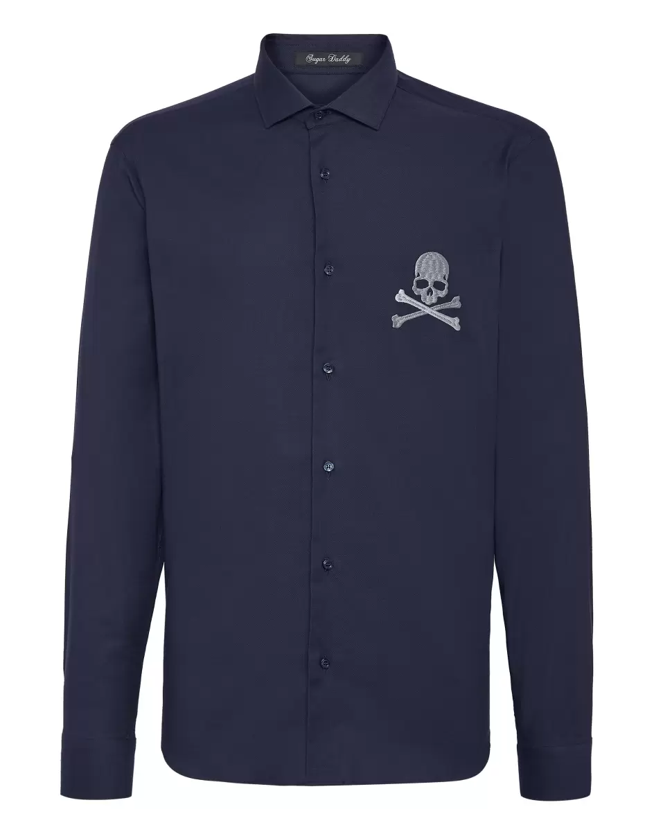 Qualität Hemden Philipp Plein Herren Dark Blue Shirt Sugar Daddy Skull&Bones