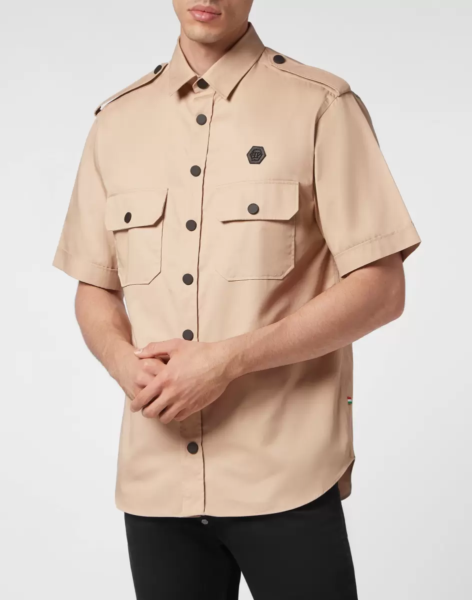 Philipp Plein Eigenschaft Beige Herren Hemden Military Shirt Ss Gothic Plein - 1