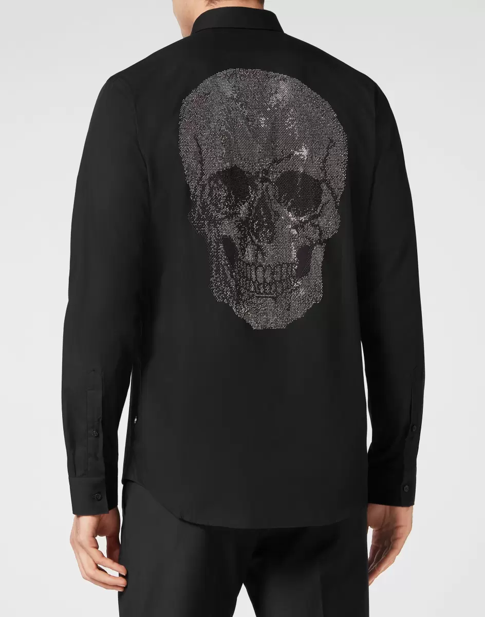 Philipp Plein Shirt Sugar Daddy Skull Strass Hemden Black Reduzierter Preis Herren - 2