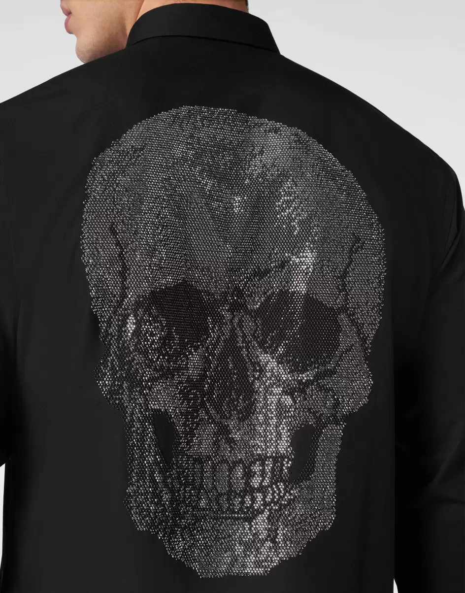 Philipp Plein Shirt Sugar Daddy Skull Strass Hemden Black Reduzierter Preis Herren - 4