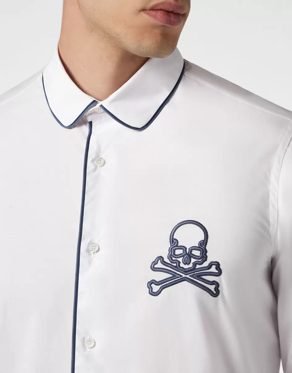 White / Dark Blue Shirt Sugar Daddy Skull&Bones Philipp Plein Herren Hemden Bestellung - 4