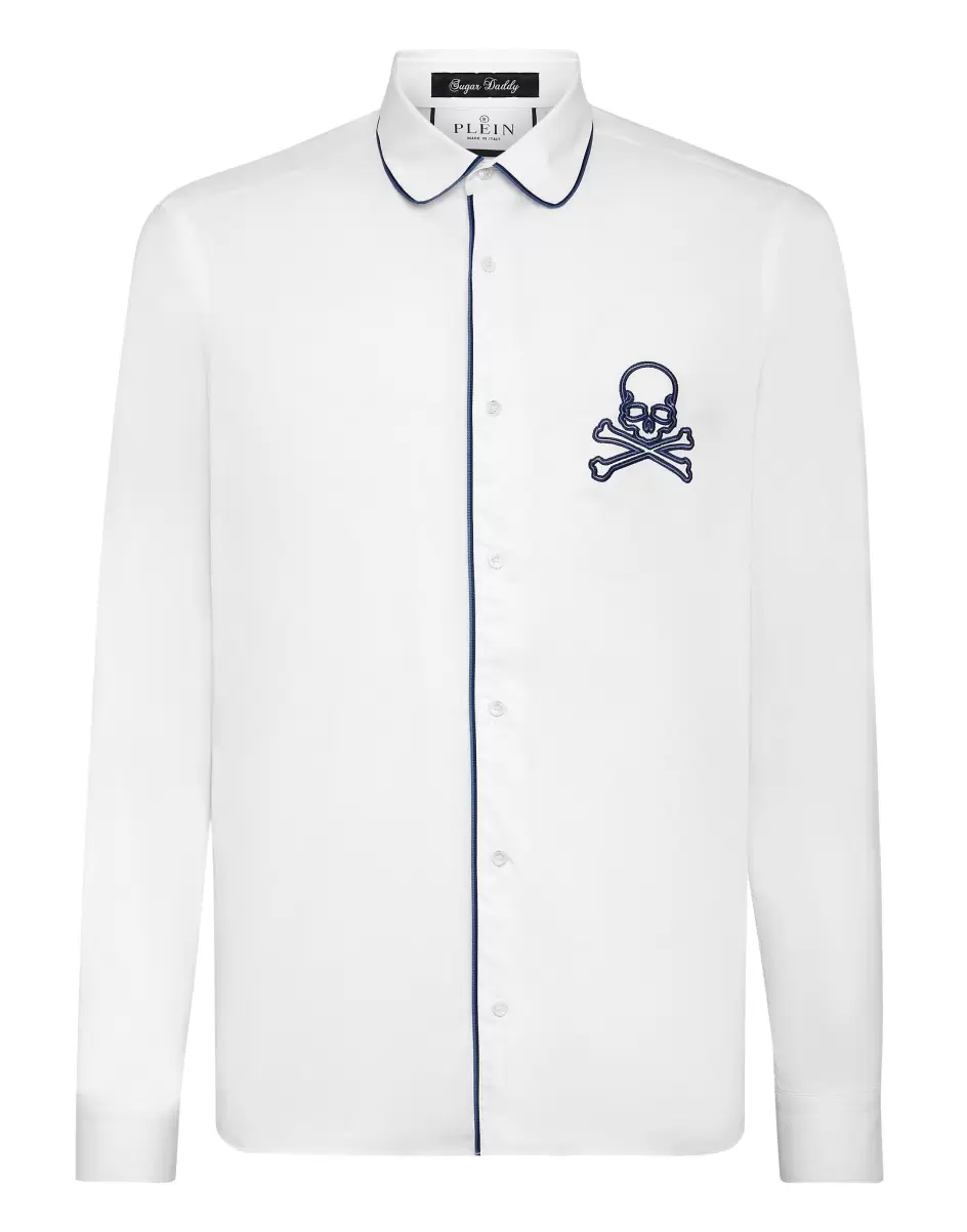 White / Dark Blue Shirt Sugar Daddy Skull&Bones Philipp Plein Herren Hemden Bestellung