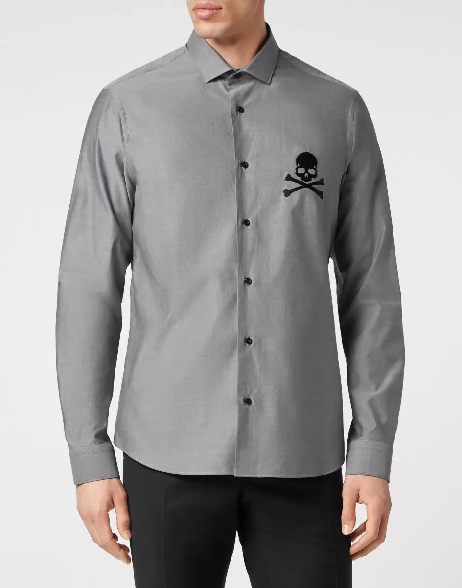 Herren Billig Hemden Shirt Sugar Daddy Skull&Bones Grey Philipp Plein - 1