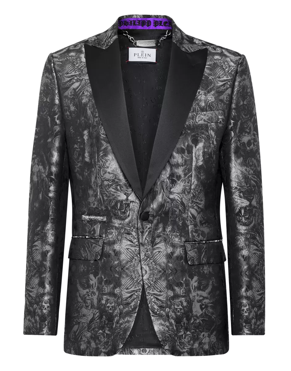 Philipp Plein Qualität Black Jacquard Blazer Lord Fit Gothic Plein With Crystals Sartorial Herren