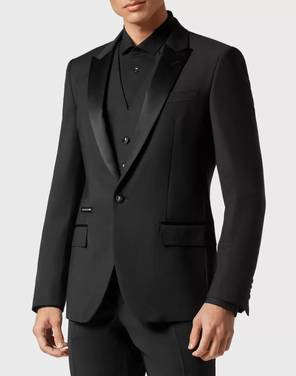 Robustheit Herren Light Wool Tuxedo Suit: Blazer/Gilet/Trousers Black Philipp Plein Sartorial - 1