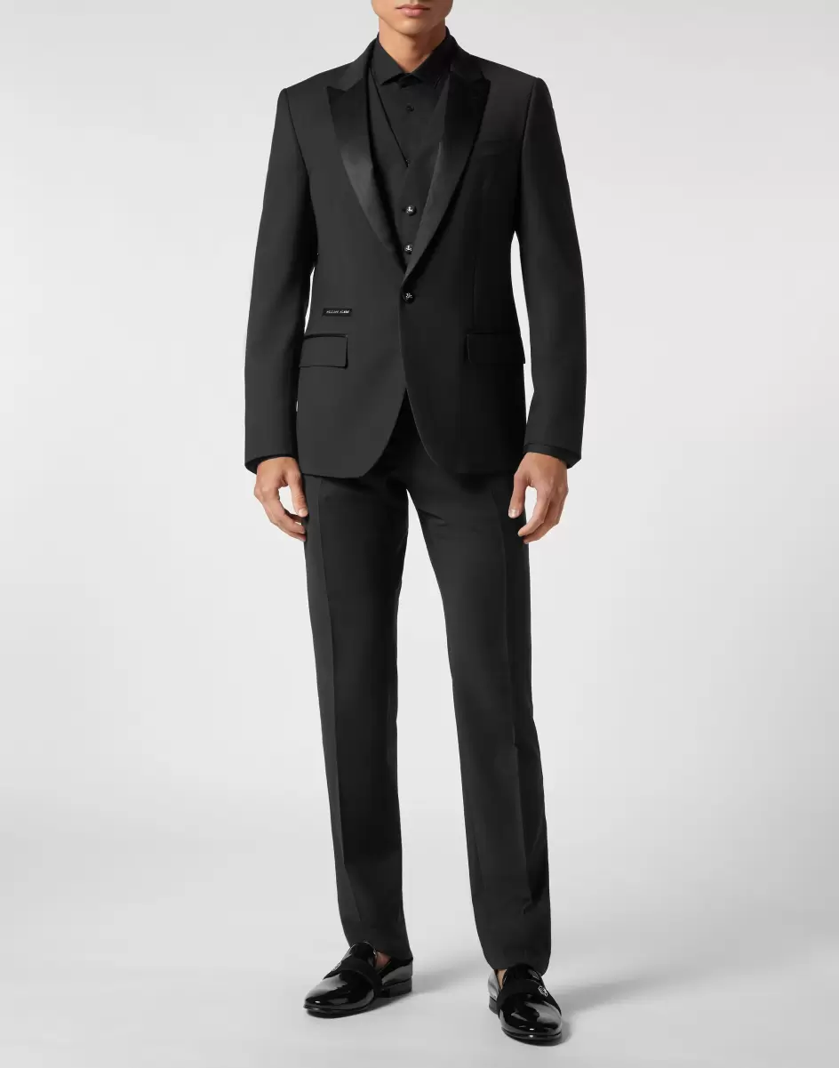 Robustheit Herren Light Wool Tuxedo Suit: Blazer/Gilet/Trousers Black Philipp Plein Sartorial - 3