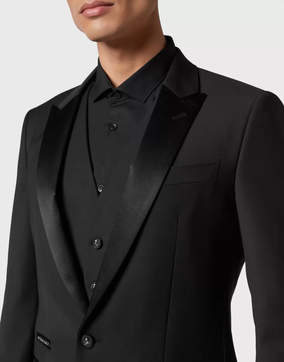Robustheit Herren Light Wool Tuxedo Suit: Blazer/Gilet/Trousers Black Philipp Plein Sartorial - 4