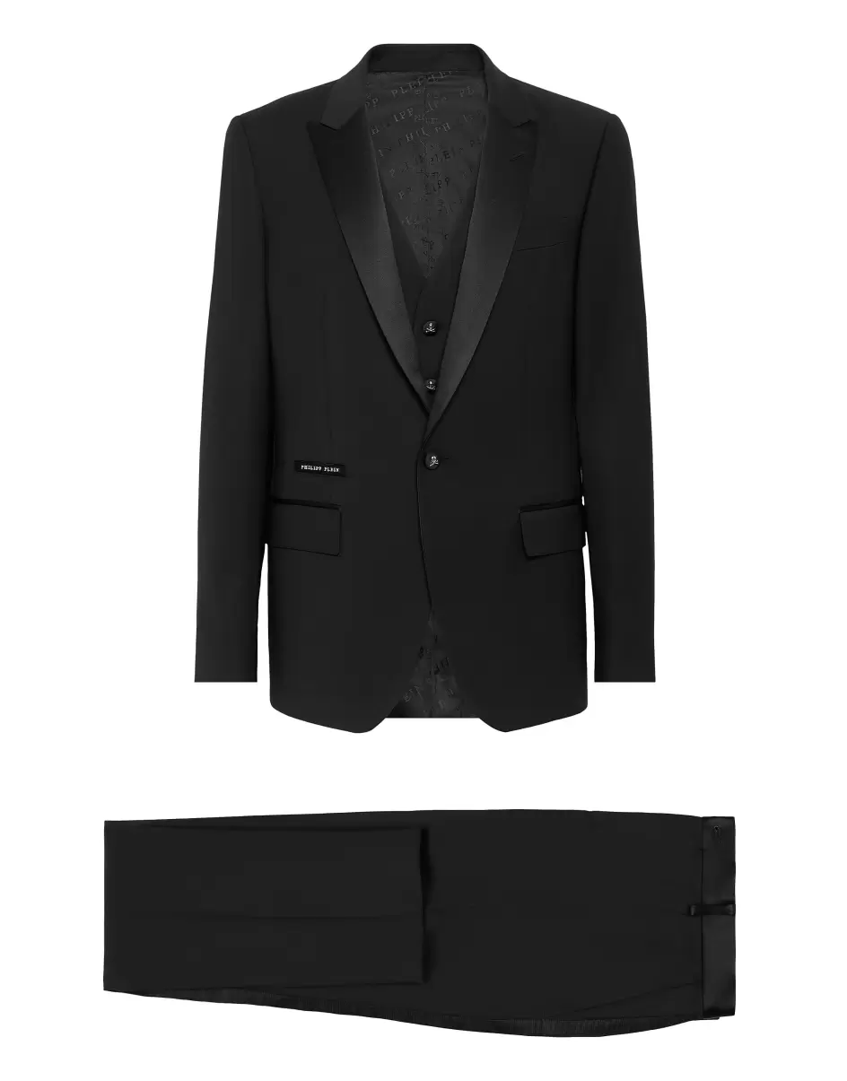 Robustheit Herren Light Wool Tuxedo Suit: Blazer/Gilet/Trousers Black Philipp Plein Sartorial