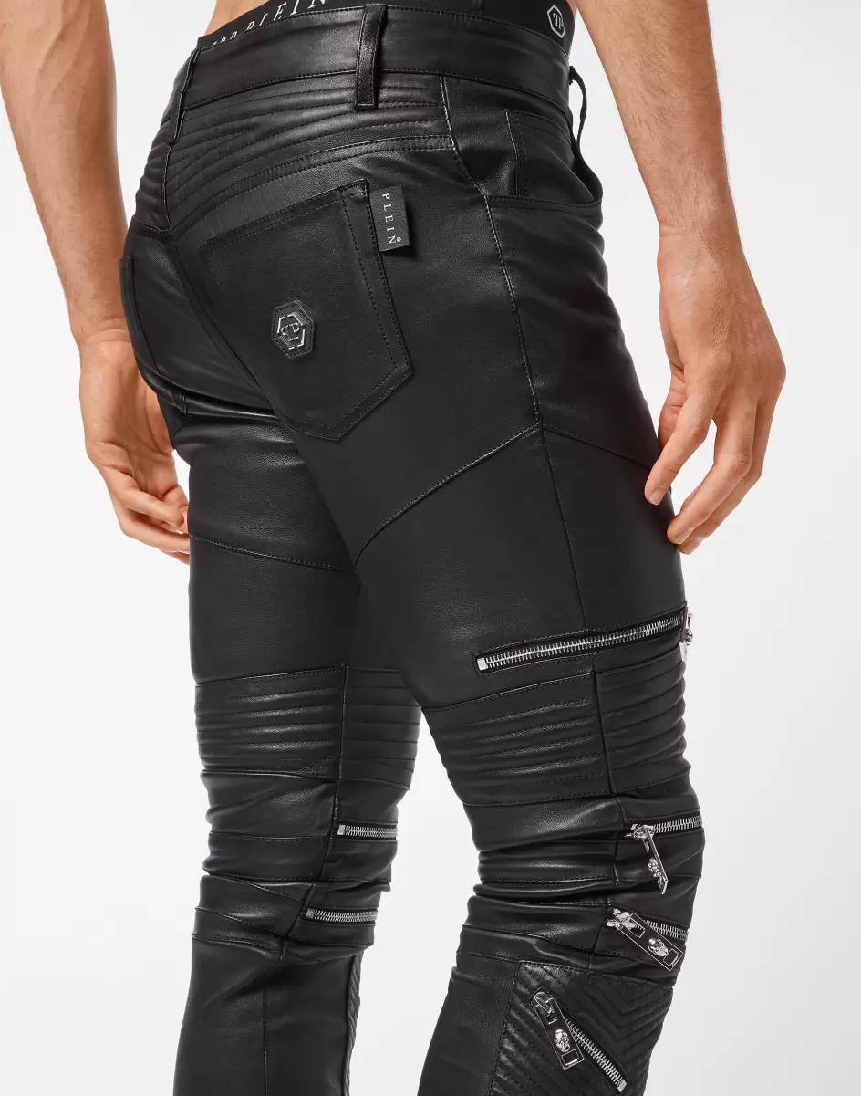 Leather Biker Trousers Philipp Plein Black Herren Preissenkung Hosen & Shorts - 4