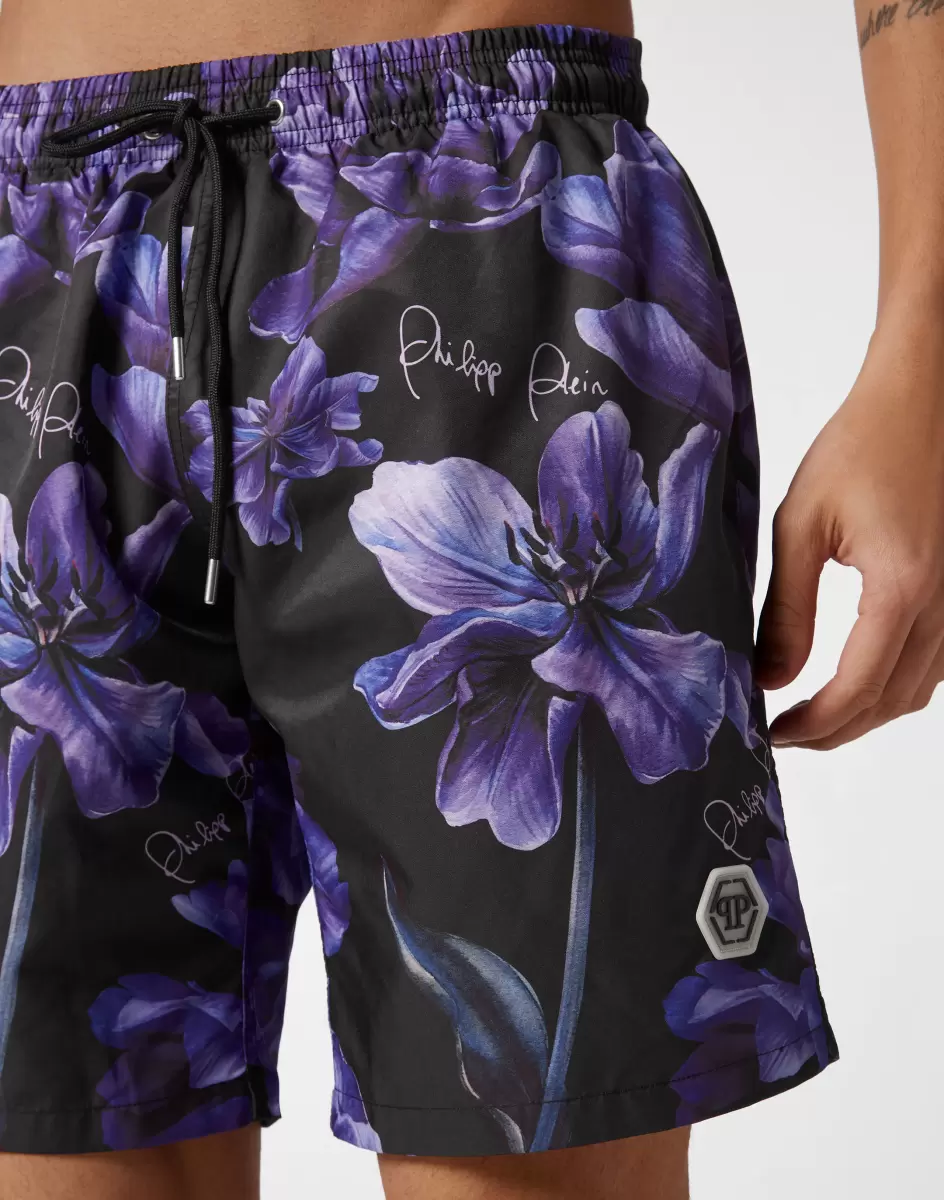 Long Swim-Trunks Flowers Neues Produkt Black Herren Philipp Plein Badebekleidung - 3