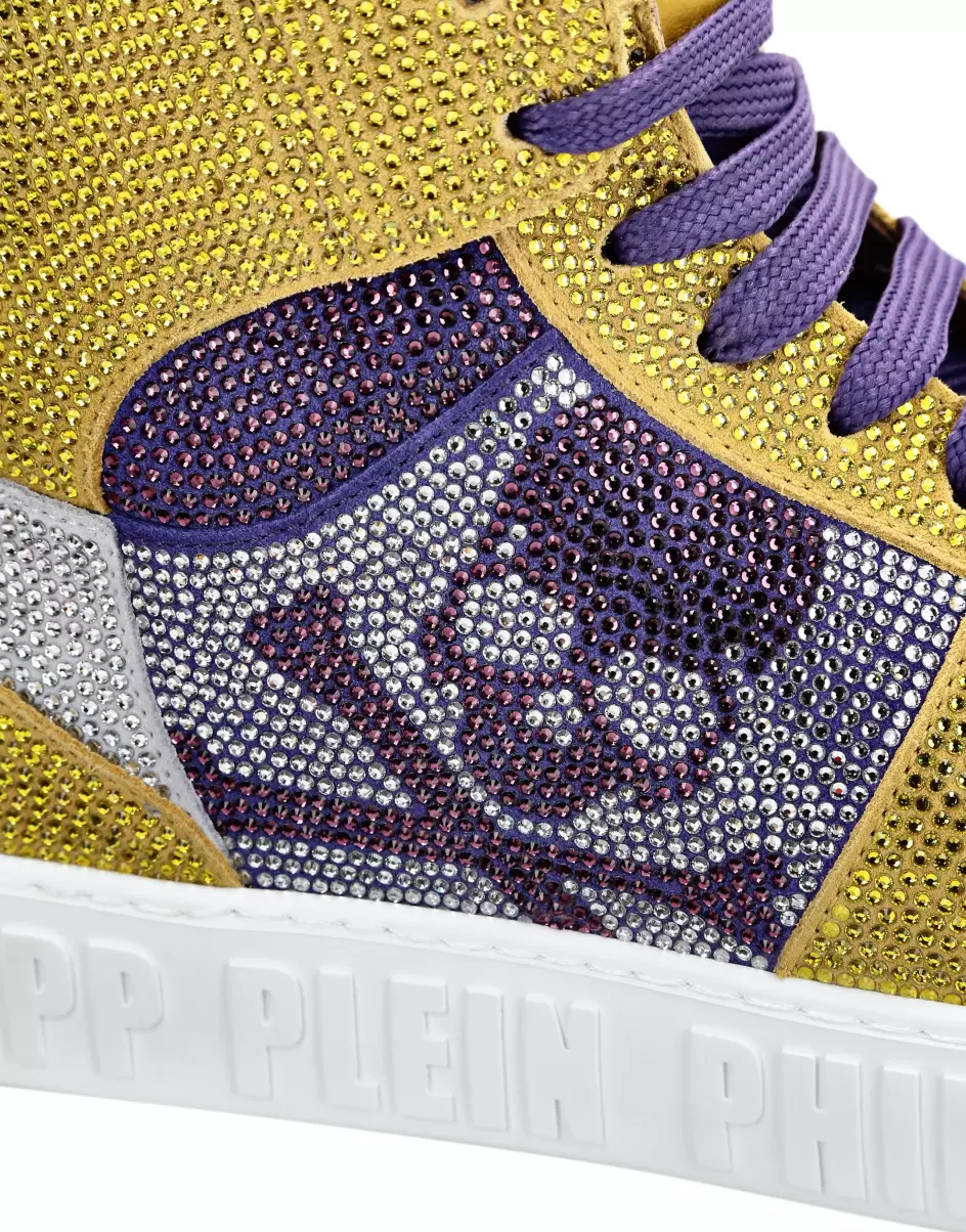 Philipp Plein Herren High Top Sneakers Neues Produkt Yellow Hi-Top Sneakers Notorious Crystal Skull With Crystals - 4