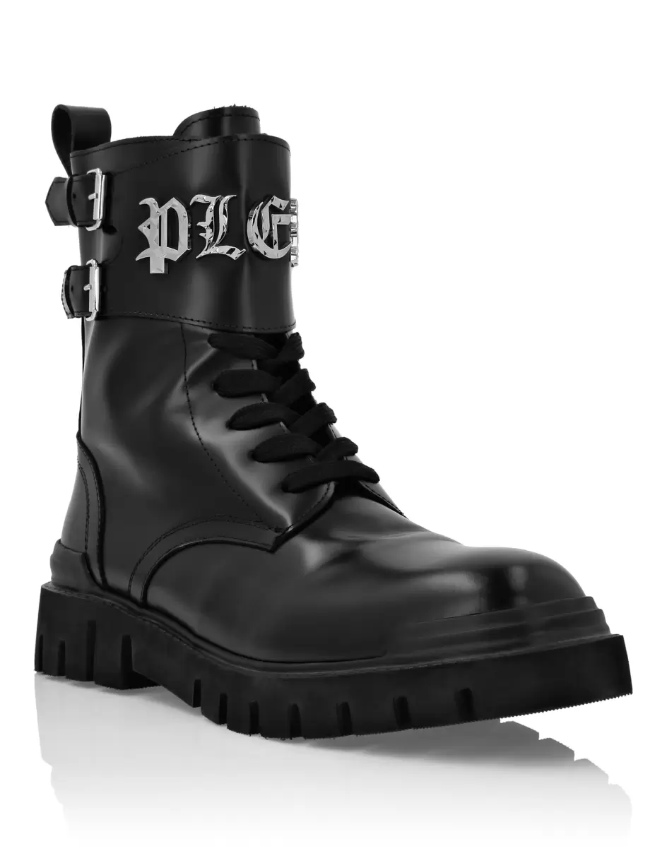 Leather Boots Mid Flat Gothic Plein Philipp Plein Black Herren Boots Lieferung