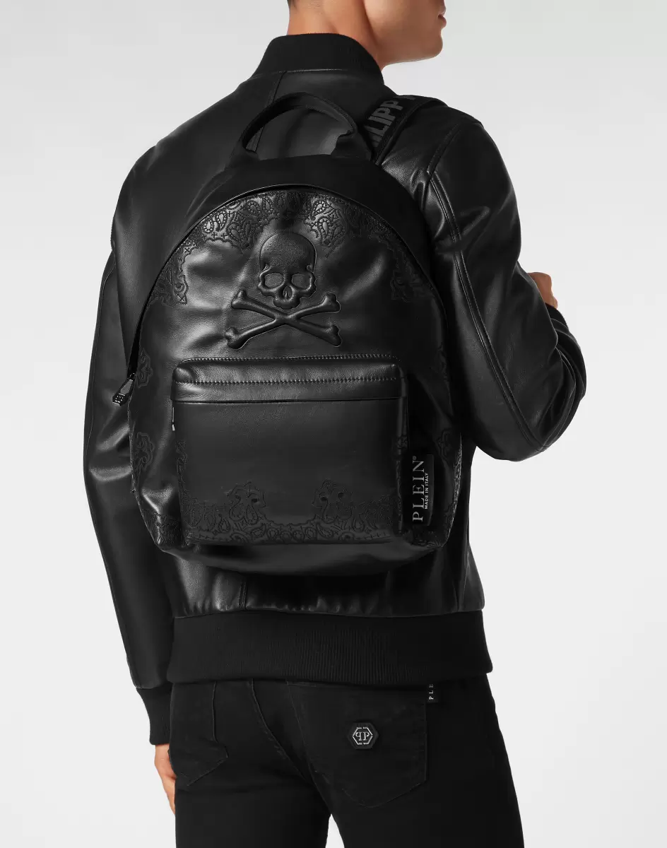 Herren Leistung Embroidered Leather Backpack Paisley Black Rucksäcke Philipp Plein - 2