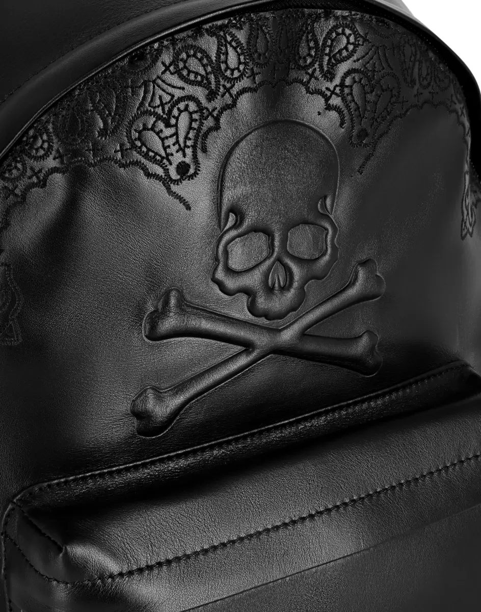 Herren Leistung Embroidered Leather Backpack Paisley Black Rucksäcke Philipp Plein - 4