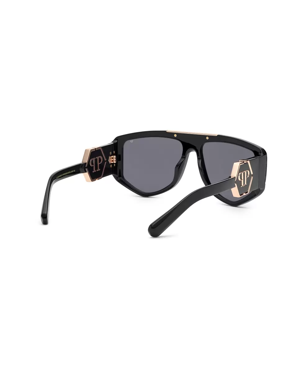 Philipp Plein Rabattcode Herren Sunglasses Rectangular Black / Gold Sonnenbrillen - 1