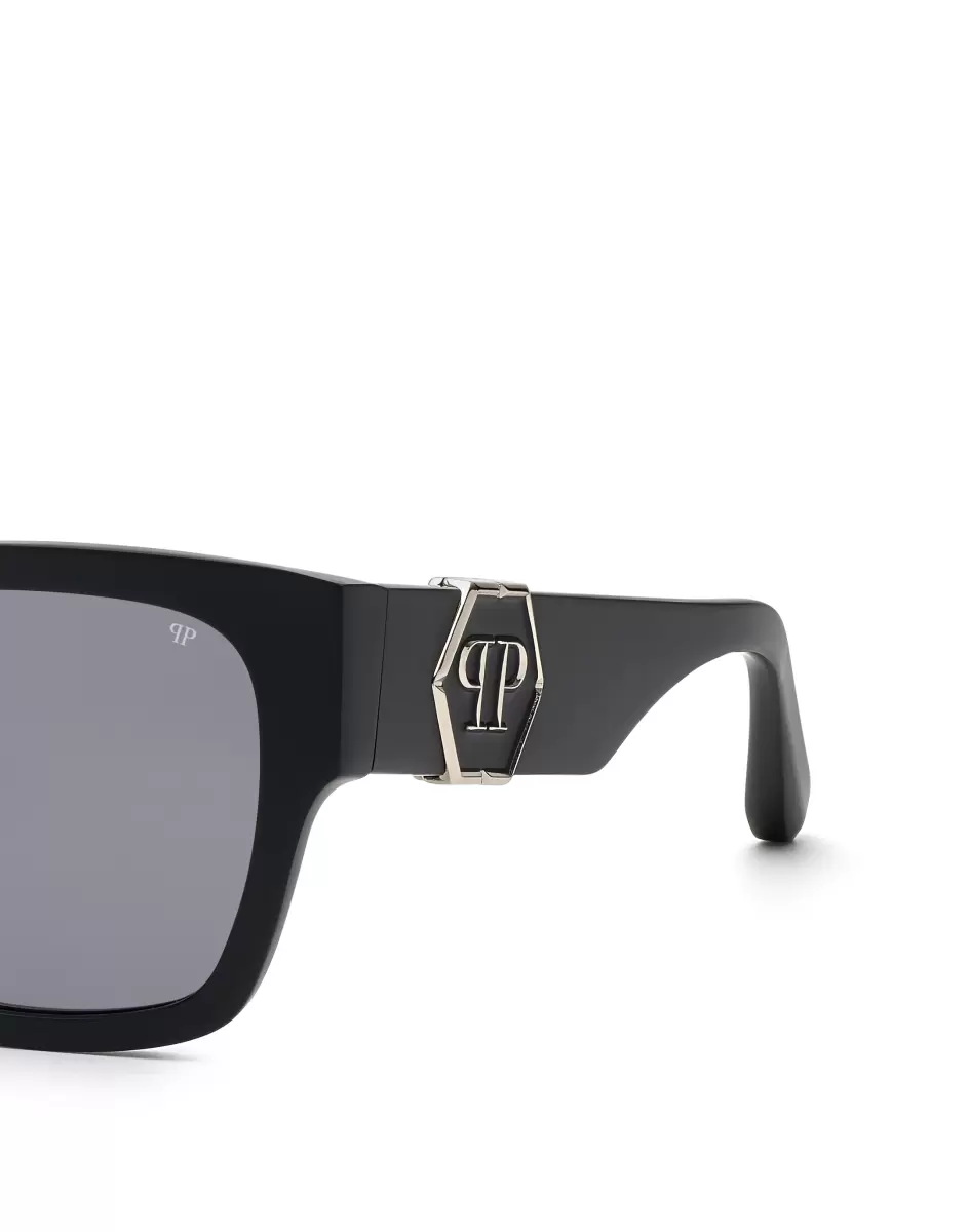 Sonnenbrillen Black/Silver Herren Sunglasses Square Plein Icon Hexagon Komfort Philipp Plein - 4