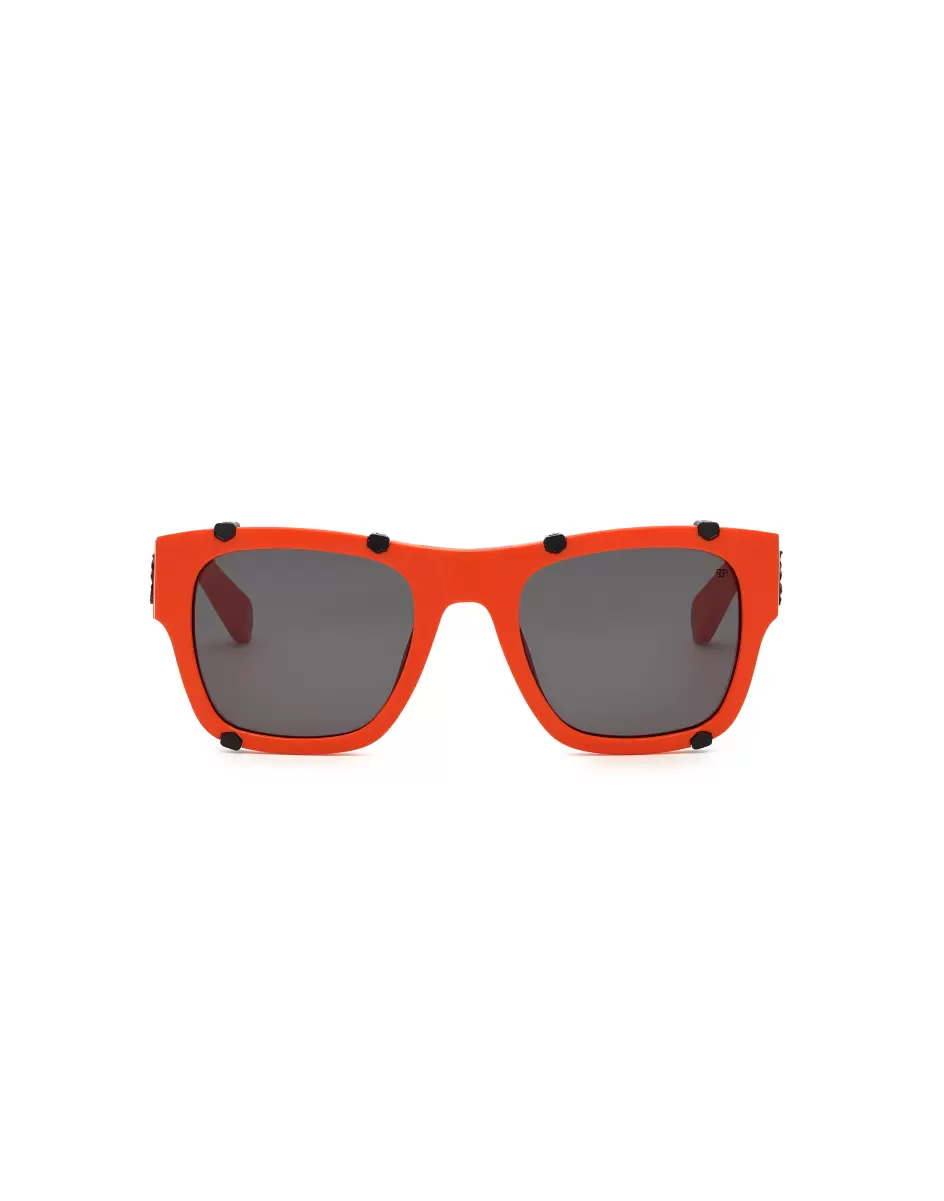 Philipp Plein Dark Orange Herren Sunglasses Square Plein Icon Hexagon Produktzertifizierung Sonnenbrillen