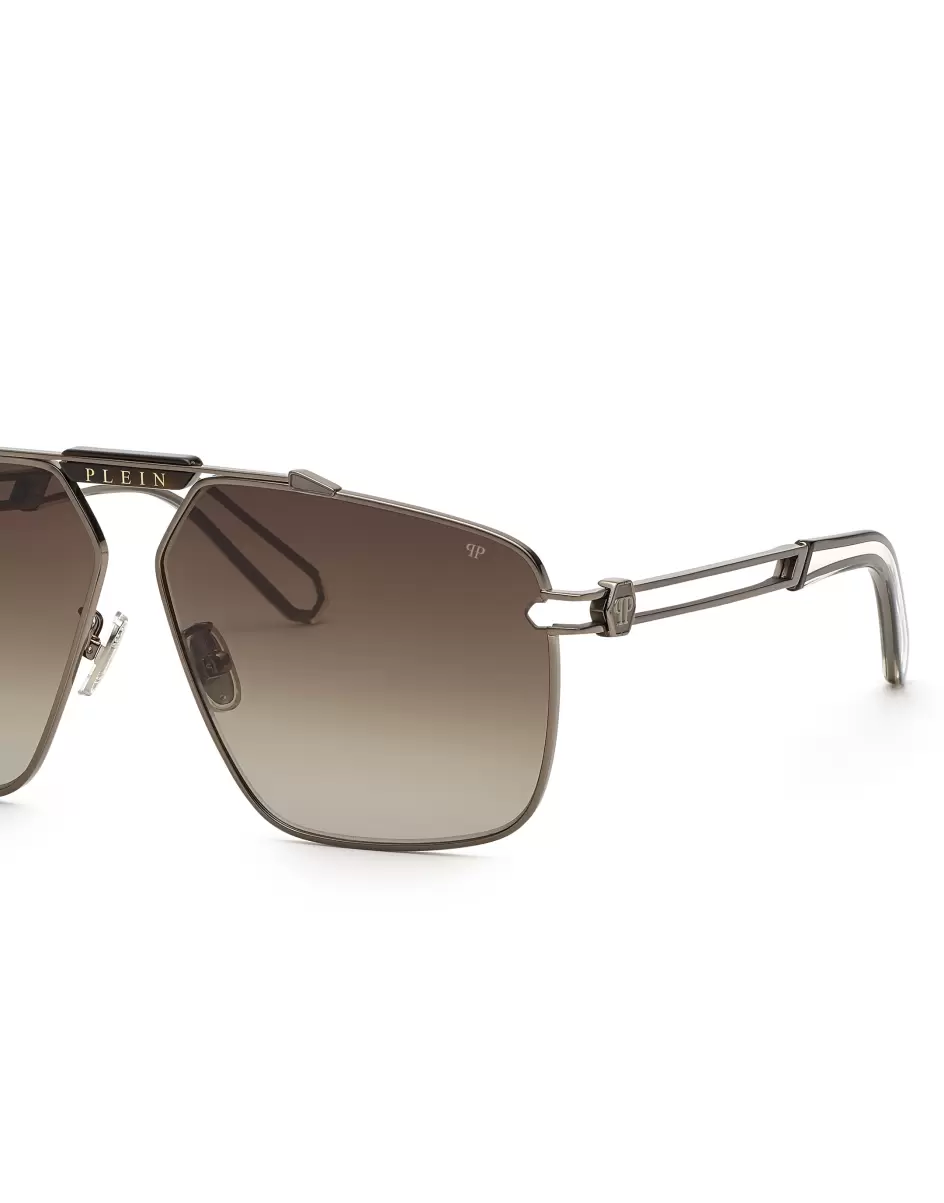 Sunglasses Aviator Silver Plein Seventies Herren Sonnenbrillen Philipp Plein Haltbarkeit Gun Metal - 4
