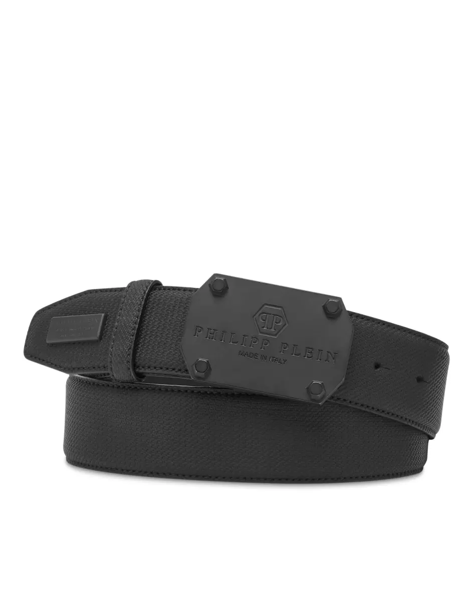 Herren Gürtel Kampagne Black Leather Belt Philipp Plein Tm - 2