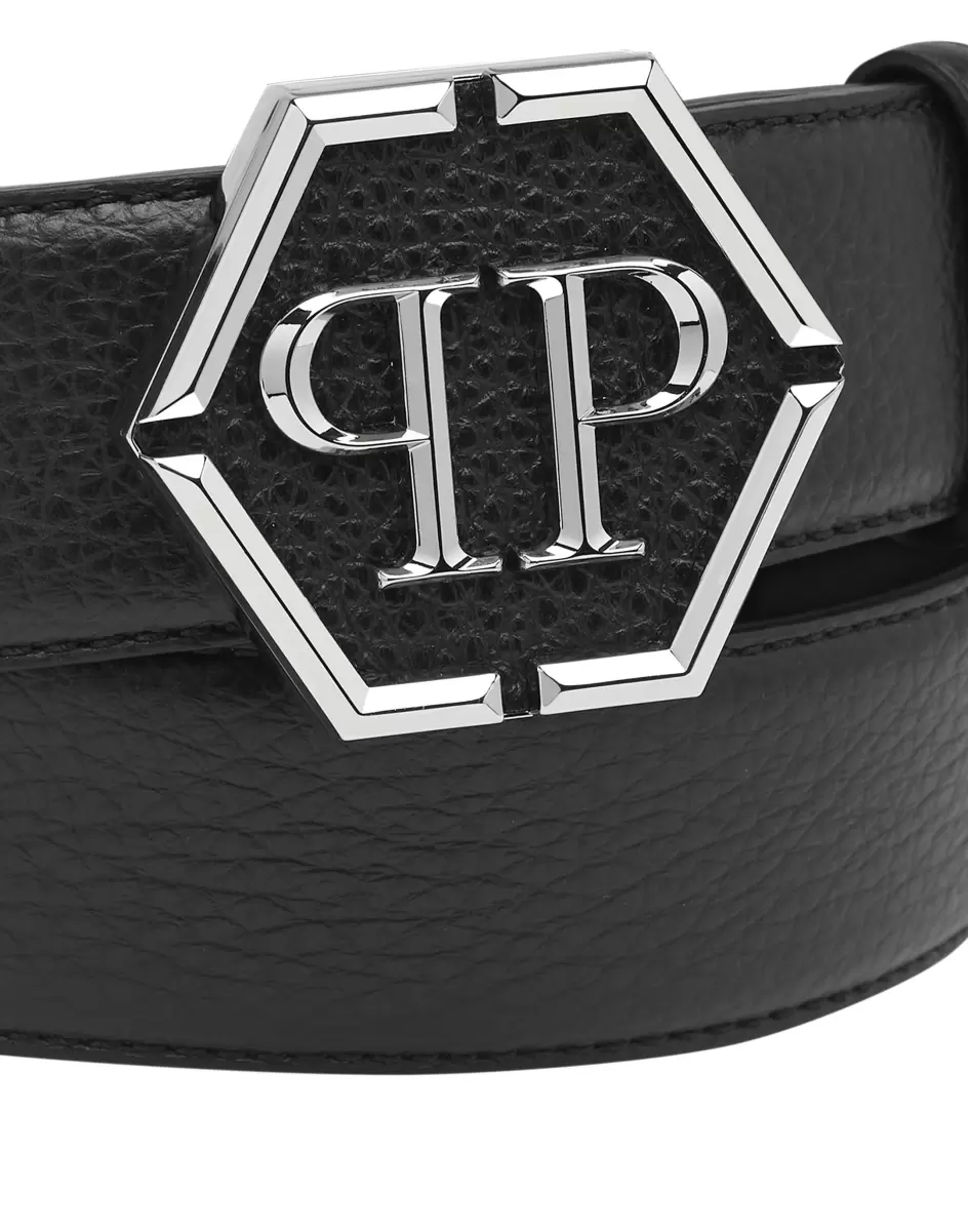 Gürtel Leather Belt Hexagon Herren Philipp Plein Technologie Black - 1
