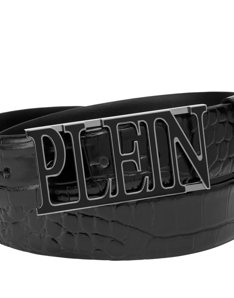 Gürtel Leather Belt Philipp Plein Tm Qualität Herren Black/Black Nickel - 1