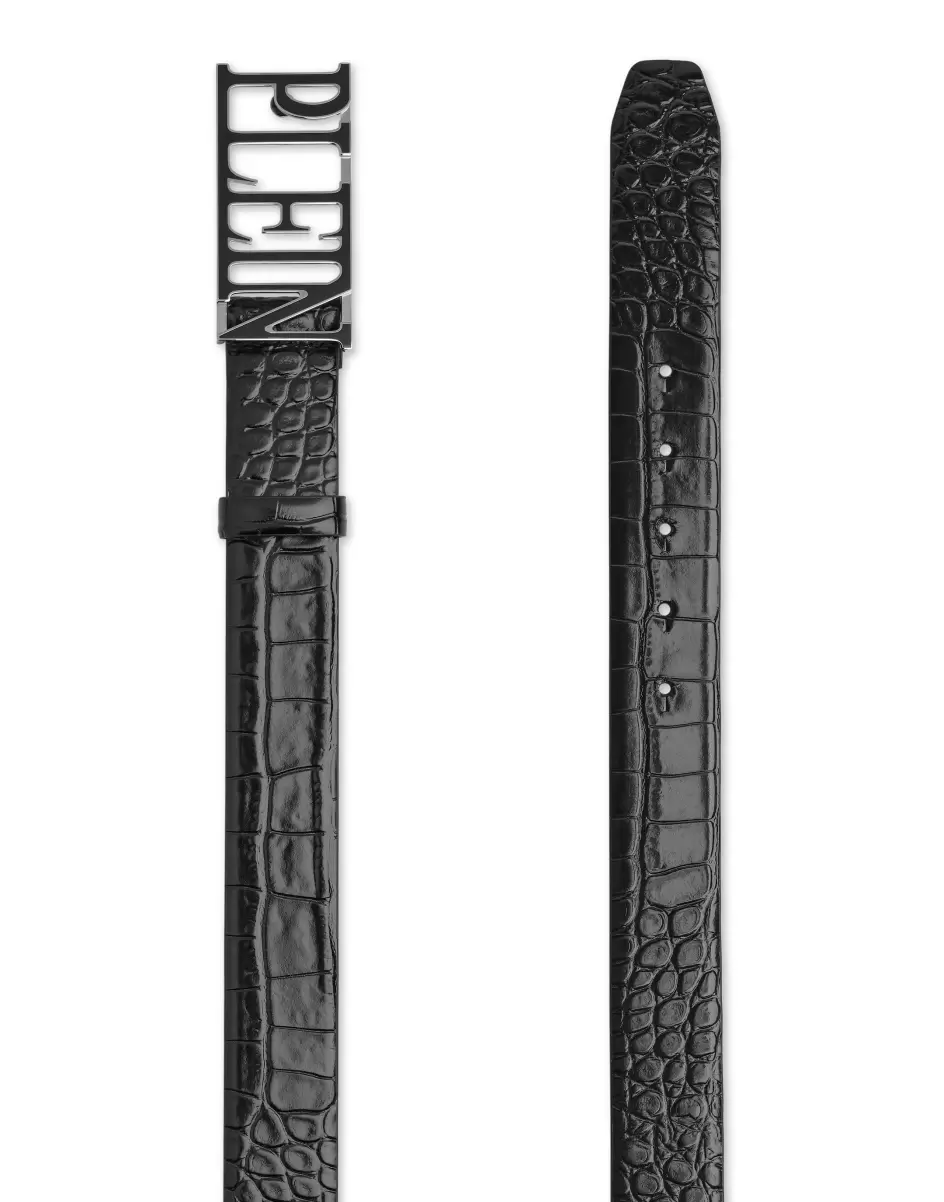 Gürtel Leather Belt Philipp Plein Tm Qualität Herren Black/Black Nickel
