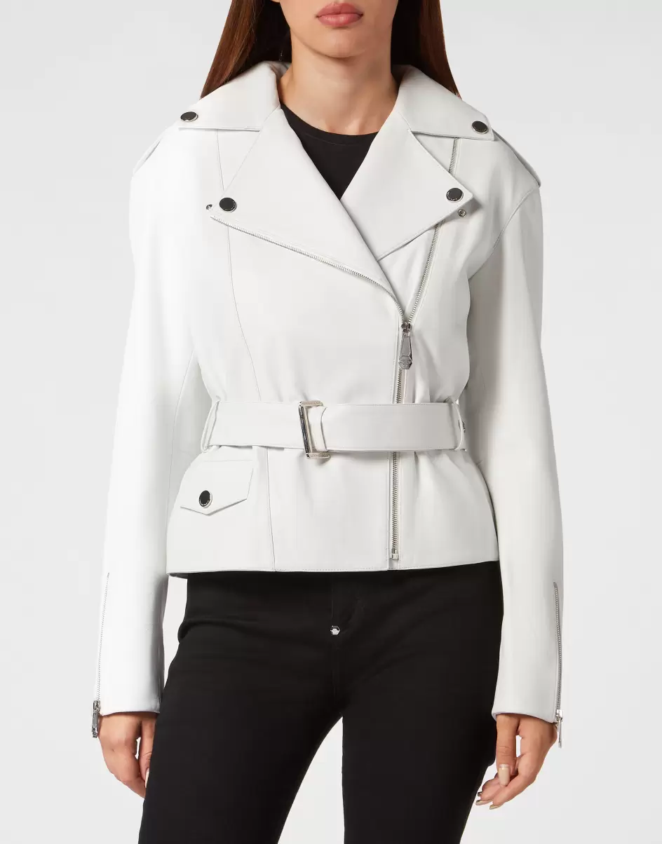 Leder Und Pelz Modell White Oversize Leather Jacket Philipp Plein Damen - 1