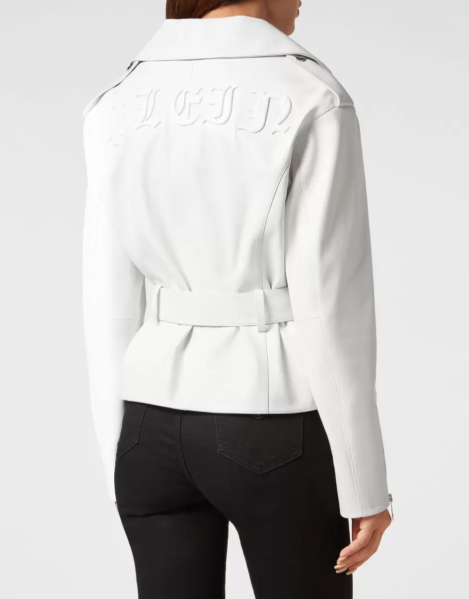 Leder Und Pelz Modell White Oversize Leather Jacket Philipp Plein Damen - 2