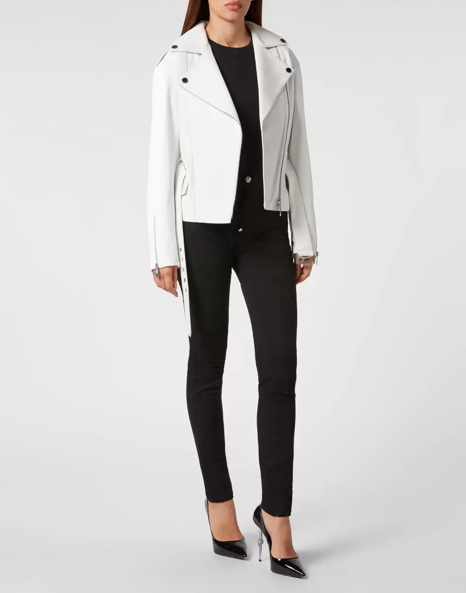 Leder Und Pelz Modell White Oversize Leather Jacket Philipp Plein Damen - 3