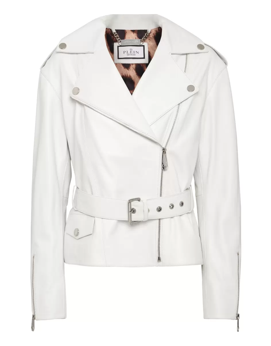 Leder Und Pelz Modell White Oversize Leather Jacket Philipp Plein Damen