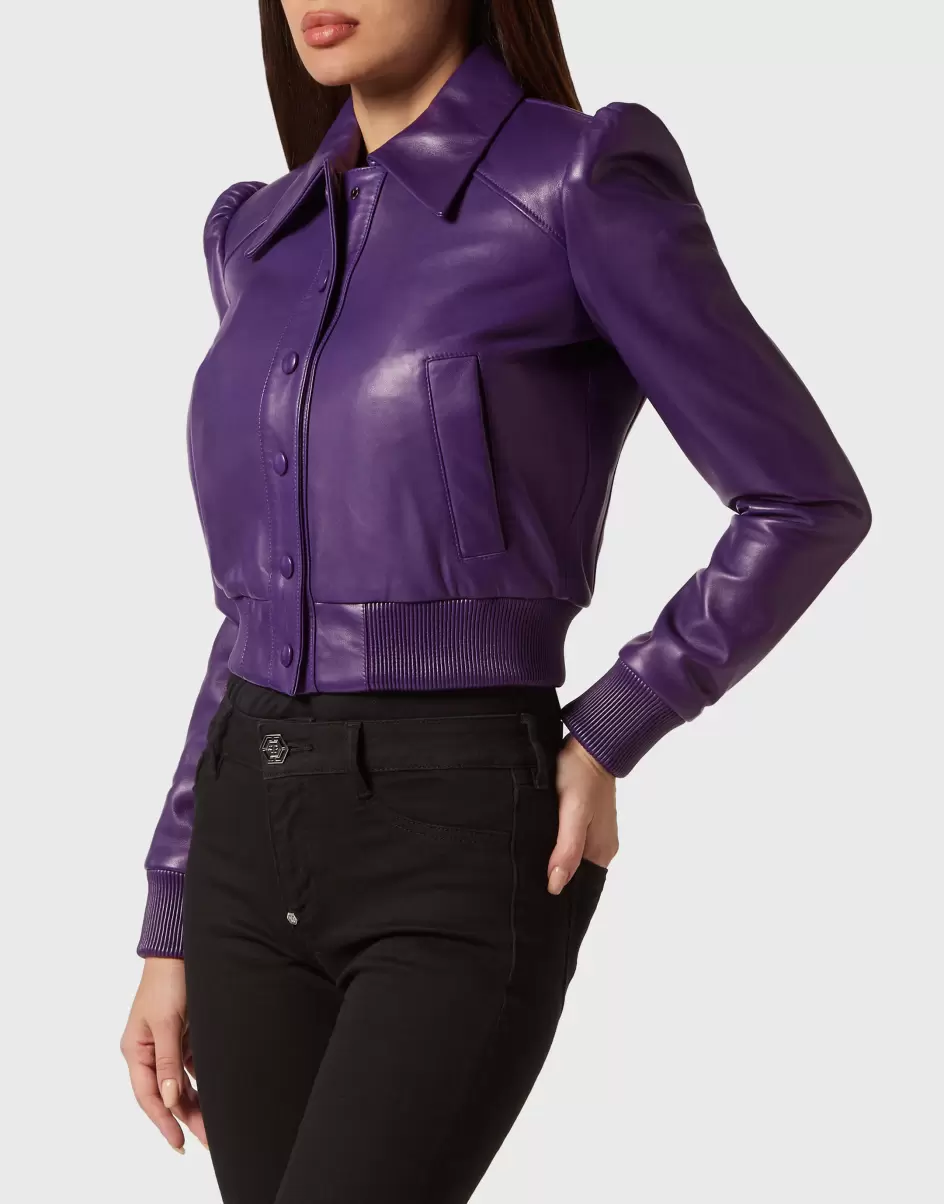 Softy Leather Bomber Philipp Plein Verkaufspreis Purple Leder Und Pelz Damen - 1