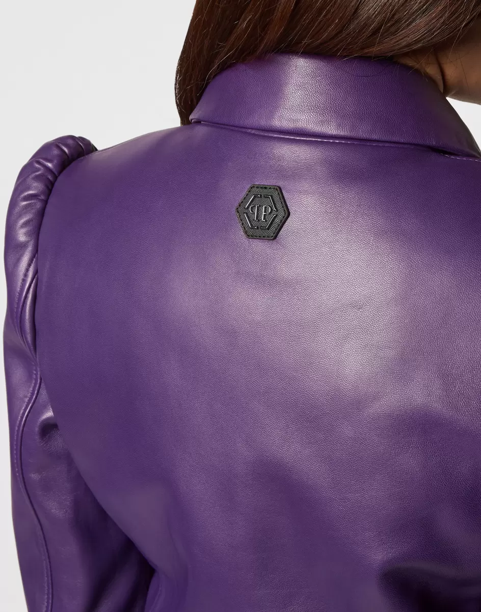 Softy Leather Bomber Philipp Plein Verkaufspreis Purple Leder Und Pelz Damen - 4