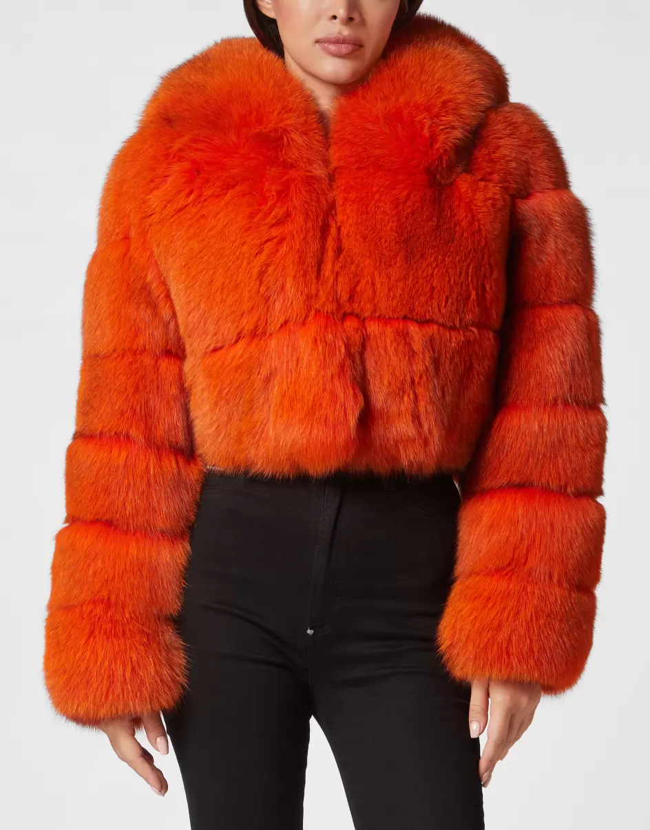 Werbestrategie Philipp Plein Real Fur Short Jacket Damen Oberbekleidung Orange - 1
